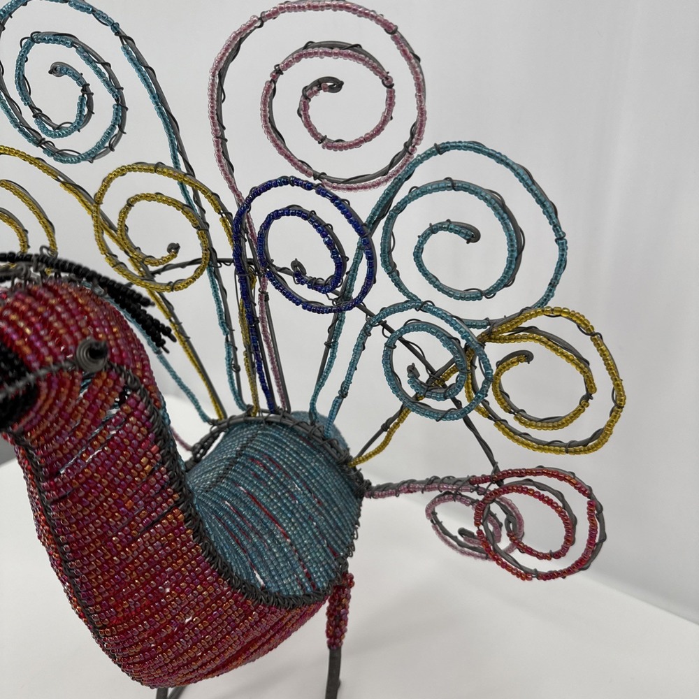 Beadworx Beaded Peacock Figurine Wire and‎ Bead Art Freestanding Bird - Picture 3 of 13